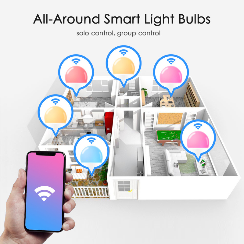 Home 110-240v RGB Wifi Smart LED Light Bulb Remote Or Voice Controlled